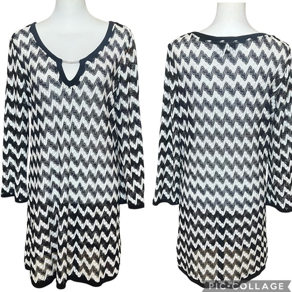 Joseph Ribkoff Swim Cover Up Size Medium Black White Chevron Mini - Picture 1 of 7